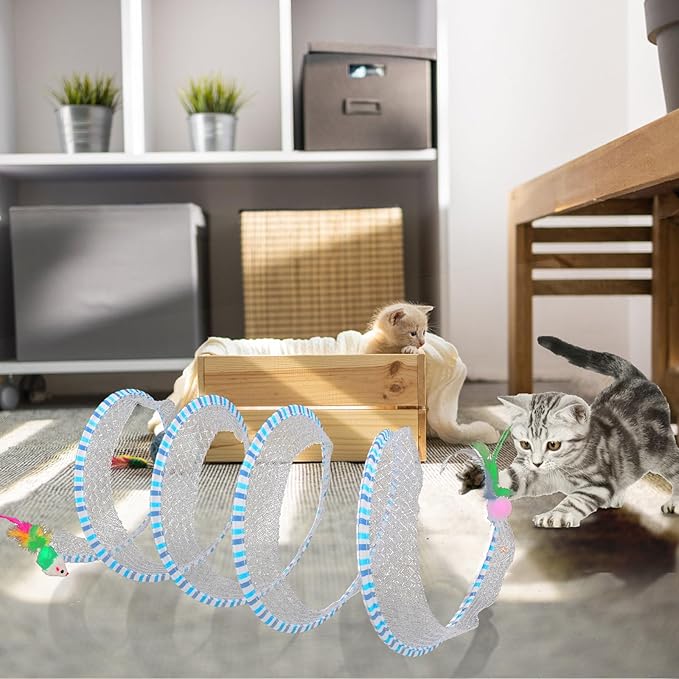 2 Packs Folded Cat Tunnel, Cat Toys Tunnels for Indoor Cats, Large Cat Tunnel Bed for Kittens, Cat Donut Tunnel, Interactive Cat Toys for Outdoor Activity, Decompression Interactive Cat Spring Toys