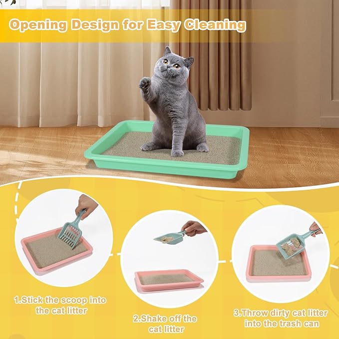 6 Pcs Kitten Litter Box, Low Entry Litter Box with Scooper, Portable Litter Box Shallow Litter Pan Open Travel Kitten Boxes for Small Cat, Hamster, Rabbit, 6 Colors