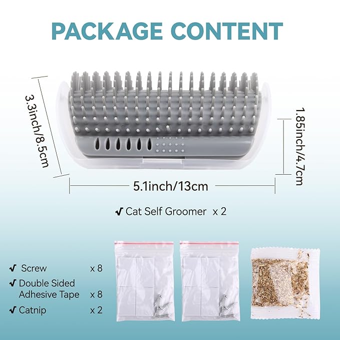 2Packs Cat Self Groomer, Cat Wall Corner Scratcher with Catnip, Soft Cat Brushes, Self Grooming Cats Brush Wall Corner Massager Combs for Long Short Fur Kitten Indoor Cats （Grey）