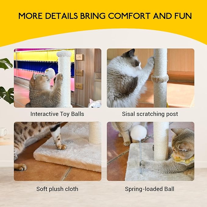 KINGROCK Tall Cat Scratching Posts for Indoor Cats,Cat Scratching Post with Plush Toys for Kittens or Smaller Cats,Premium Sisal Post for Cats at All Ages with Reinforced Stable Base