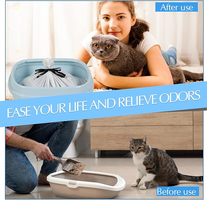 56 Count 31 x 18 Inch Sifting Cat Litter Bags Large Thick Cat Litter Box Liners with Holes Portable Thick Cat Litter Bags Drawstring Litter Box Liners for Pets Cats Litter Box Supplies