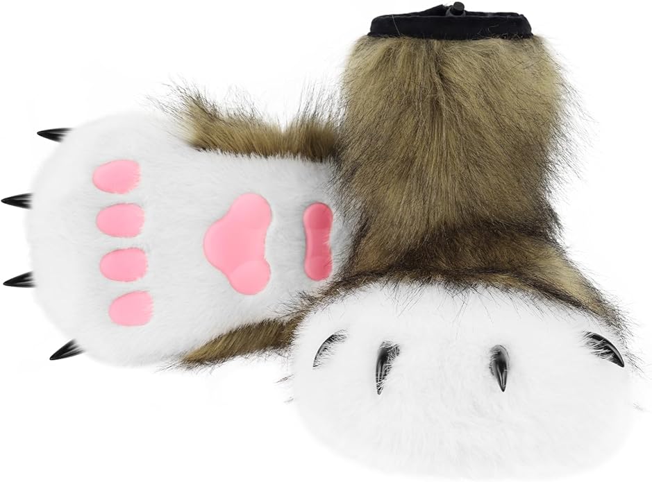 Animal Fuzzy Slippers Bear Cat Wolf Dog Fox Fursuit Feet Paw Claw Shoes Furry Boots Costume Accessories for Adult Kids