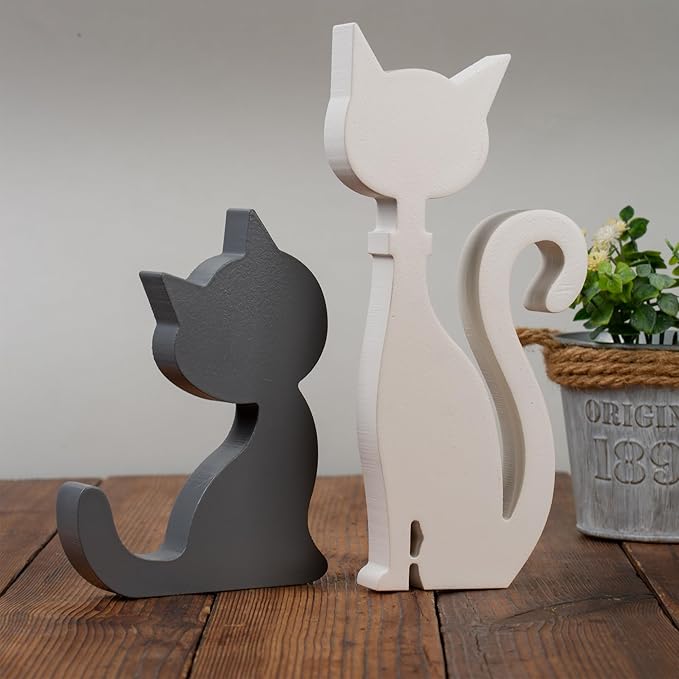 3PCS Halloween Cat Decorations Standing Cat Figurines,Gifts for Cat Lovers Women Kids,Black Cat Halloween Tabletop Decor, US-CAT-3