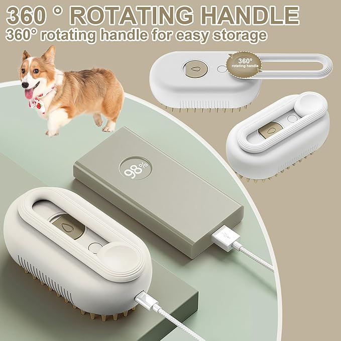 3-in-1 Steam Grooming Brush for Pet Hair Removal - Deshedding Tool for Dogs and Cats, Massages Coat and Removes Tangles