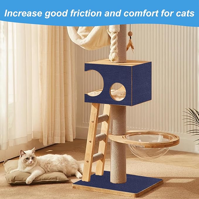 Trimmable Cat Scratching Post Carpet Covered 78.7”x15.8” Self-Adhesive Cat Tree Shelves Replacement Parts Mat Cat Scratcher for Cat Tree Shelves Steps Couch Furniture DIY Protector(Blue)