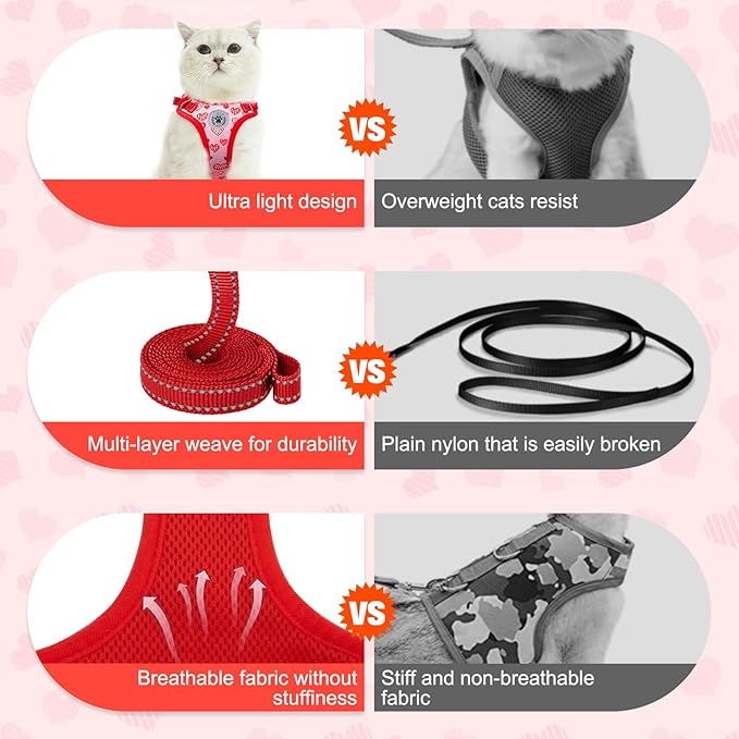 BEAUTYZOO Cat Harness and Leash Set for Walking Escape Proof, Neck Release Adjustable Harness for Kitten Puppy Small Medium Large Cats, Soft Cute Easy Control Small Cat Harness for Cats Boy and Girls