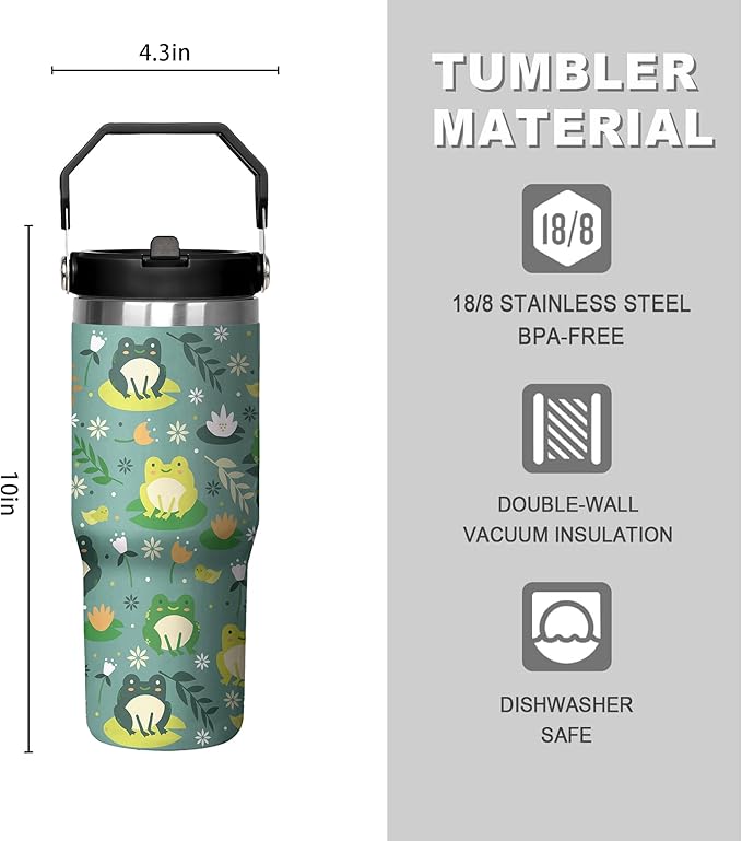 30 Oz Frog Tumbler with Handle and Straw, Frog Cup Insulated Frog Coffee Mug, Double Wall Stainless Steel Frog Mug, Leak Proof Frog Coffee Cup, Frog Gifts for Women and Frog Gifts for Frog Lovers
