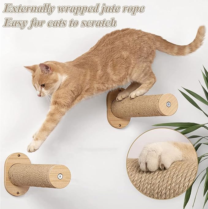 2 Pack Cat Wall Steps 11.8 Inch Cat Wall Furniture for Wall, Cat Stairs Climbing Shelf with Jute Rope, Cat Wall Shelves for Indoor Cats Playing Climbing Scratching