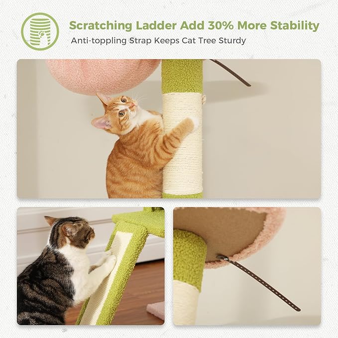 PETEPELA Floor to Ceiling Cat Tree, Cat Tower 5 Tiers Tall (83-108 Inches) Adjustable Height, Cat Climbing Tree Featuring with Cat Condo, Cat Scratching Post and Cat Perches for Indoor Cats, Pink