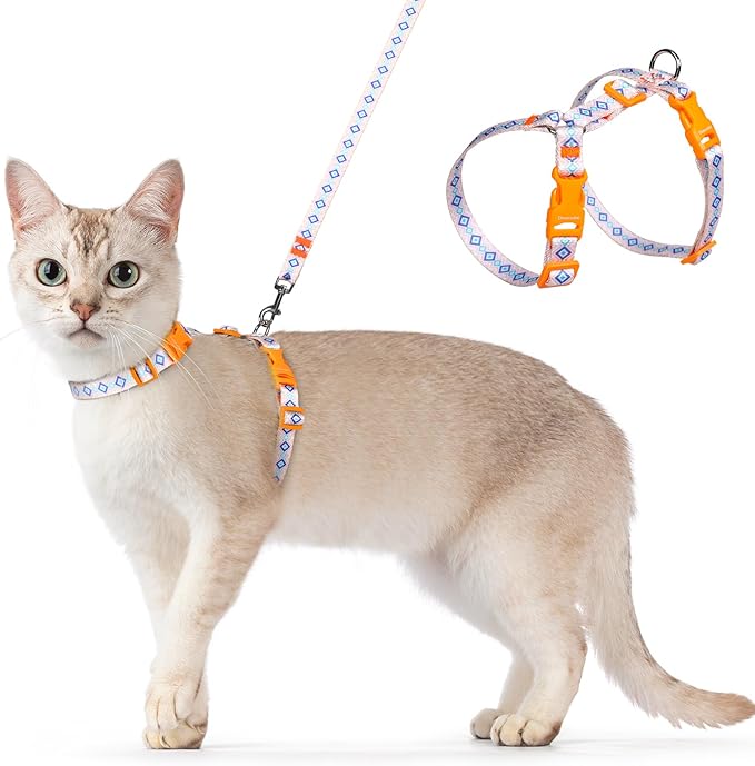 Dooradar Cat Harness and Leash, Escape Proof Adjustable Kitten Vest, Lightweight Soft Pet Straps, Easy Wearing for Small Medium Kitty Safe Walking Travel Control, White, M