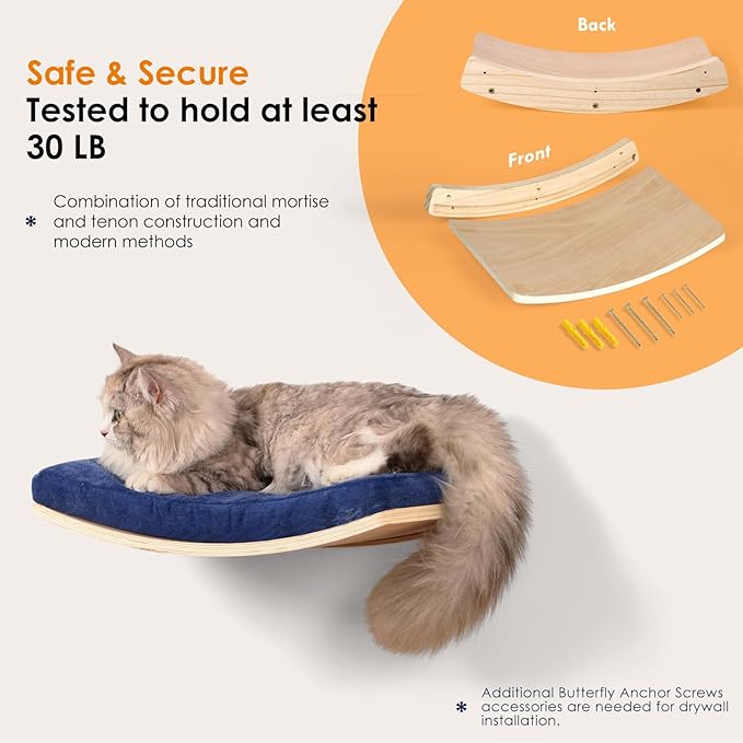 Cat Wall Shelves,Wall Mounted Cat Wall Furniture,Curved Cat Shelves and Perches for Wall,Floating Cat Wall Bed Cat Shelf with Comfortable Cat Cushion