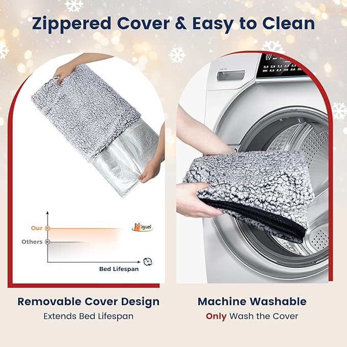 Miguel Self Heating Dog Mat, 48 X 28 inch Self Warming Dog Bed for Indoor Outdoor, Non Electric Dog Pad Thermal for Large Dogs, Washable Crate Mat with Removable Washable Cover (Gray,XXL)