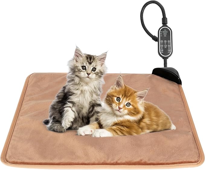Cat Heating Pad & Dog Heating Pad, 3 Timer and 3 Level Temperature Smart Sensor Electric Pet Heating Pad with Chew Resistant Cord, Indoor Outdoor Warm Heated Bed for Dogs Cats -17.7x17.7