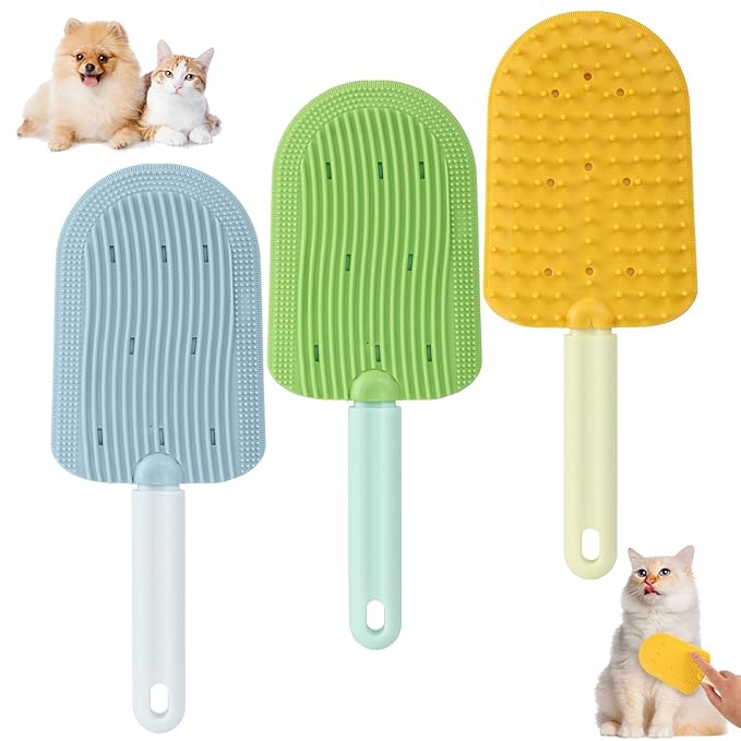 3PCS Cat Tongue Comb, 2024 New Cat Grooming Brush, Cats Shedding Brush for Long Haired Cats, Cute Cartoon Ice Cream Cat Fur Remover Comb for Cats Grooming Easily Removes Fur Reducing Hairballs