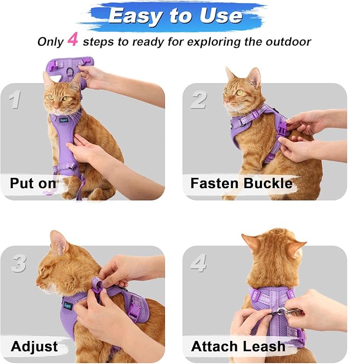 Supet Cat Harness and Leash Set for Small to Large Cats Adjustable Cat Vest Harness with Reflective Trim Universal Cat Leash and Harness for Cats/Puppies (Blue, Small (Chest: 13.7" - 15.7"))