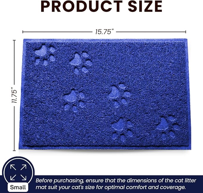 Andalus Small Cat Litter Mat, Pack of 2 - Waterproof, Non-Slip & Easy to Clean Cat Litter Box Mat for Extra Efficient Pet Litter-Trapping, Blue (15.75” X 11.75”)