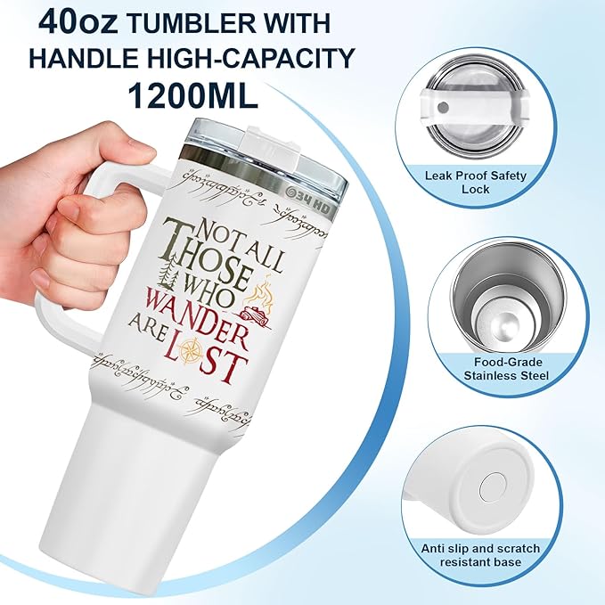 34HD Cute Cat Tumbler with Handle & Straw, 40z Stainless Steel Vacuum Insulated Lord Of The Cats Coffee Mug, Cat Gifts for Men Women Birthday Mothers Day Christmas