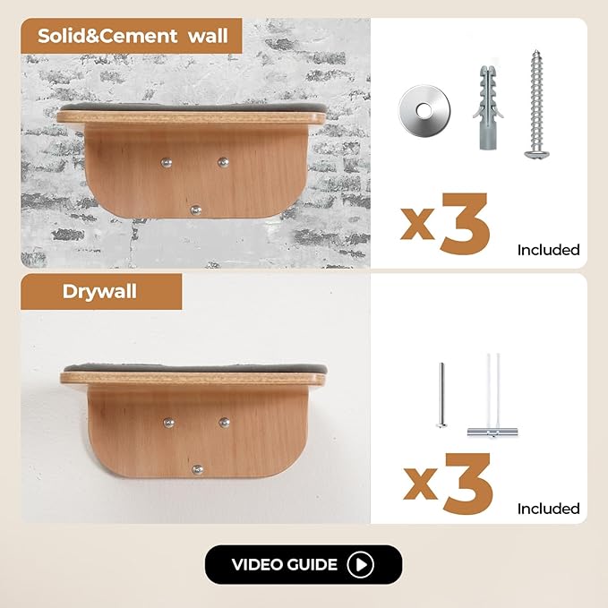 Cat Shelves, Cat Wall Steps and Perch, Cat nest, Wooden Floating Cat Climbing Furniture for Hopping and Sleeping, with Scratching Cushion（Step）