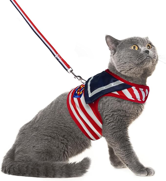 PUPTECK Soft Mesh Cat Vest Harness and Leash Set Puppy Padded Pet Harnesses Escape Proof for Cats Small Dogs Rabbits Bunny, Navy Red, XL