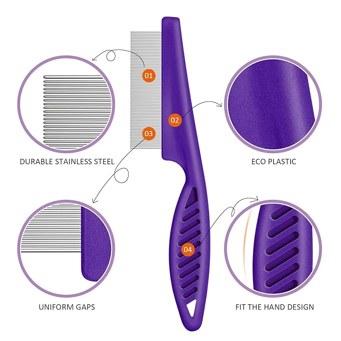 6 Pieces Pet Lice Combs Dog Grooming Flea Comb Cat Tear Stain Comb for Removal Dandruff, Hair Stain, Nit (Pink, Green, Purple, Yellow)