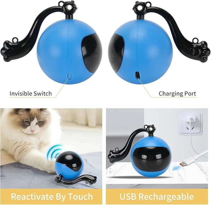 2 in 1 Simulated Interactive Hunting Cat Toy,Self Rolling Ball in Pouch,Remote Control Rechargeable Hide and Seek Cat Toys for Indoor Cats,Interactive cat Toys Ball Fast Rolling in Pouch