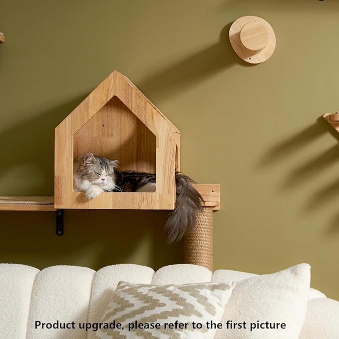 FUKUMARU Cat Bed Wall Mounted, Wooden Cat Furniture, Cat's House, Cats Perch, Cat Tree, Cat Shelves (Birch Plywood)