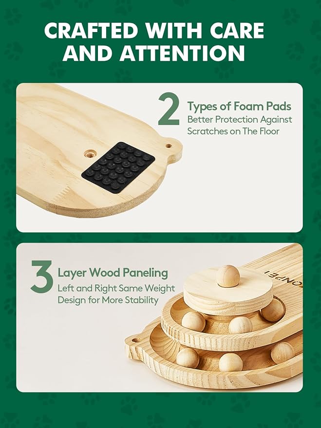 NZONPET Cat Scratching Post 16.54" Tall Scratch Post Premium Sisal Rope Scratch Posts for Kitten and Adult Cats All Natural Rope Wooden Ball Track Interactive Toy with Dangling Balls