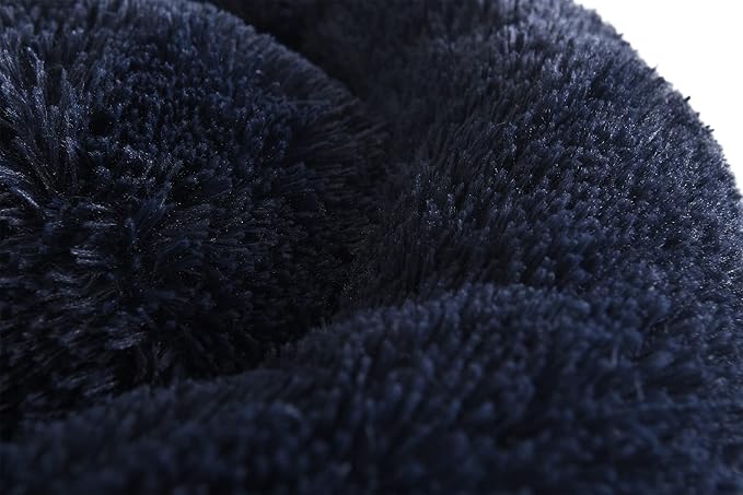 Max & Marlow Long Lush Faux-Fur, Anti-Anxiety Cuddler, Donut Dog & Cat Bed, Non Slip Bottom, Medium, Navy