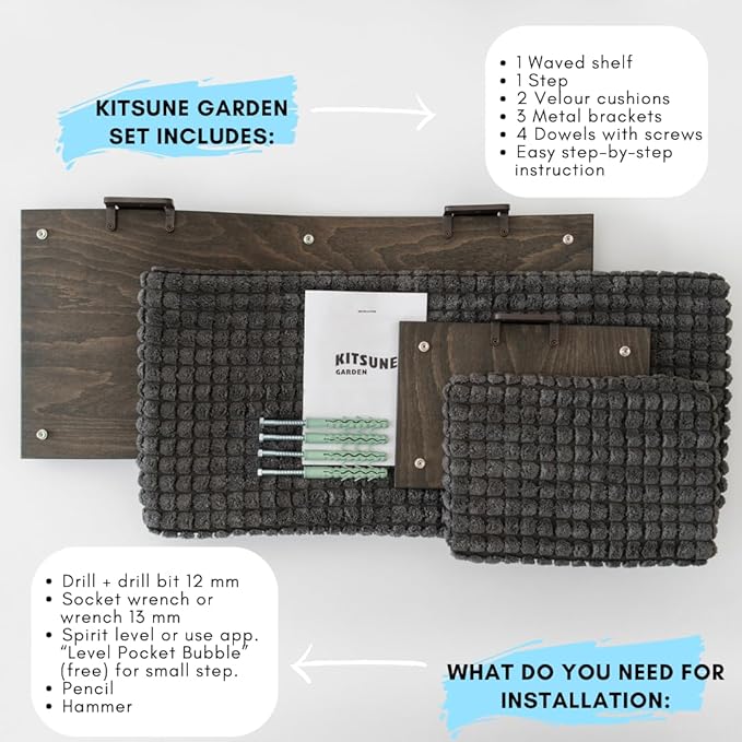 Cat Wall Furniture, Cat Steps for Wall, Cat Wall Mounted Bed, Cat House, Cat Shelves, Cat Bed, Cat Condo, Floating Cat Wall Shelf, Waved Shelf for Cat, Cat Set Grey Waved Shelf+Step