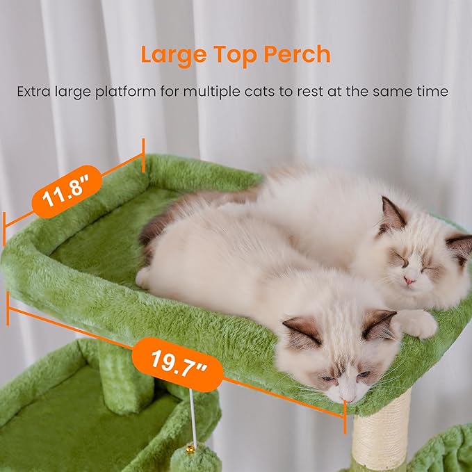 Heybly Tall Cat Tree,78 inch Multi-Level Cat Tower for Indoor Cats,2 Widened Plush Perches Cat Condo with Scratching Board and Big Caves,Green HCT033GR