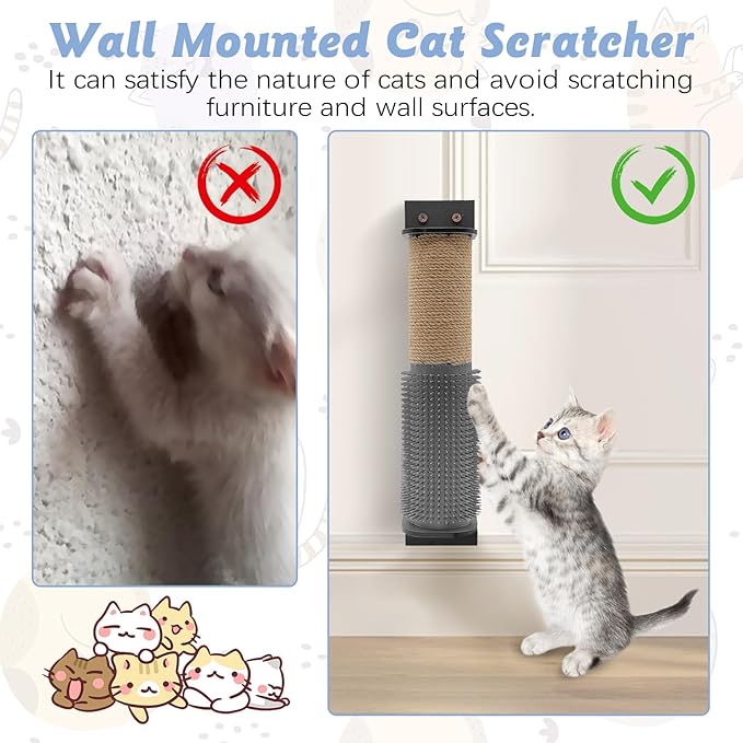 VCEPJH Cat Scratching Post for Crate Cage 2 Pack Wall Mounted Cat Scratcher Post with Self Groomer and Massager Sisal Crate Climbing Post for Indoor Kitten (11.8 x 2.76 in)
