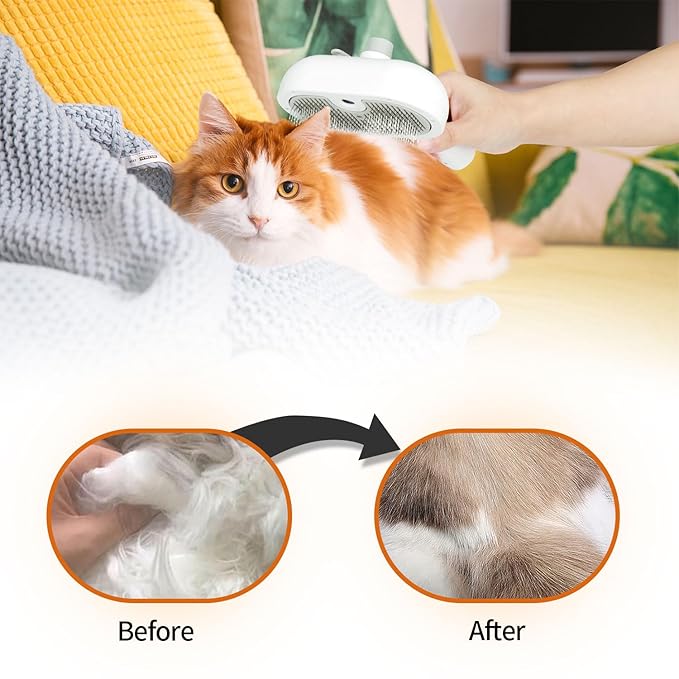 3 in 1 Cat Brush for Shedding - Spray Pet Hair Removal Comb with Water Tank and Release Button - Steamy Cat Brush - Pet Spray Hair Comb for Dogs and Cats