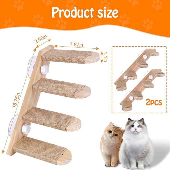 Cat Window Steps, Cat Window Ladder with 8 Steps, Cat Window Shelf for Cat Window Crawling, Indoor Cat Stairs for Window Pack of 2