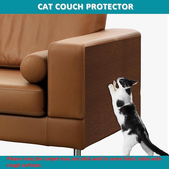 Cat Scratch Furniture Protector，78.7"x15.8"Cat Scratching Mat,Trimmable Self-Adhesive Cat Couch Protector,cat Wall Scratcher,Pad Replacement for Cat Tree Shelves and Post(Brown)