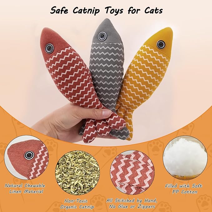AccEncyc 3Pcs Cat Toys Fish Catnip Toys Interactive Cat Toy Cat Chew Toy Cat Pillow Toys Kitten Exercise Kicker Toys for Indoor Cats Kitty Kitten Catnip Exercise Toys Cat Gifts Kitty Toy