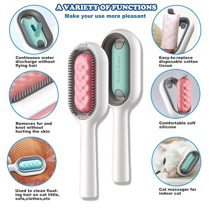 2 PCS Cat Grooming brush, Cat Self Groomers with Catnip, Pet Hair Removal Comb with Water Tank,Cat Accessories Including Soft Tissue for Indoor Long Fur Kitten Massage and Cleaning(Grey)