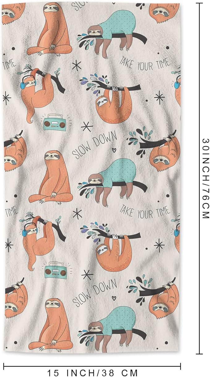 AOYEGO Sloth Towels Cute Sloth On Tree Branch Music Slow Down Soft Highly Absorbent Large Hand Towels for Bathroom Hotel Gym and Spa 15x30 Inch