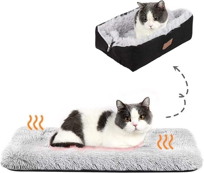 Cat Bed Small Dog Bed 24''X20'' Self Warming Cat Bed Self Heating Cat Pad Extra Warm Thermal Kitten Beds for Indoor Outdoor Kittens Small Pets (Black)