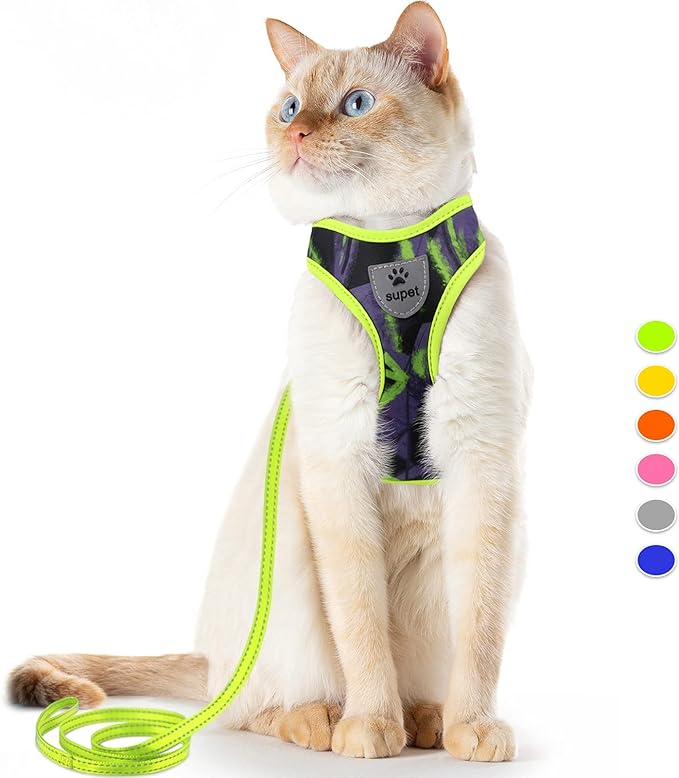 Supet Cat Harness and Leash Escape Proof, Adjustable Breathable Vest with Reflective Trim for Large Small Cats Kittens Puppies