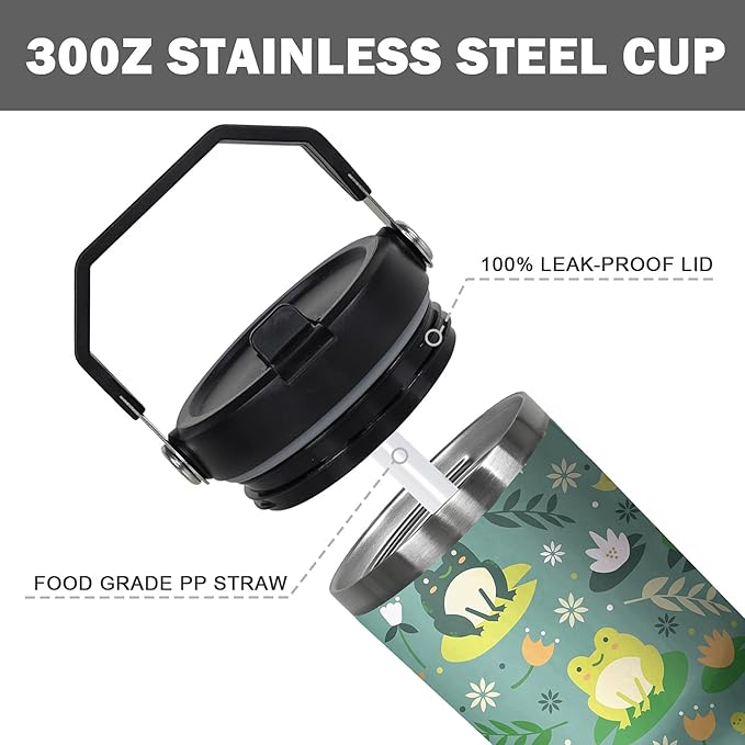30 Oz Frog Tumbler with Handle and Straw, Frog Cup Insulated Frog Coffee Mug, Double Wall Stainless Steel Frog Mug, Leak Proof Frog Coffee Cup, Frog Gifts for Women and Frog Gifts for Frog Lovers