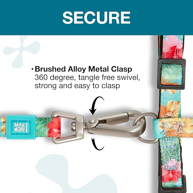 Max and Molly Adjustable Cat Harness and Leash Set - Escape-Proof Cat Harness with Leash for Outdoor Walking and Exploring, Soft Padded Double Stitched Material (Hibiscus Flower)