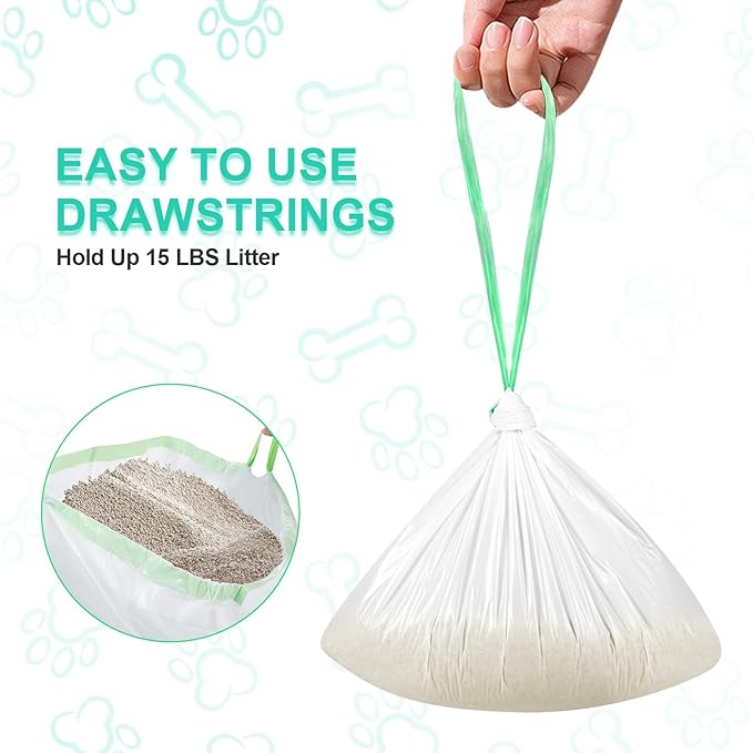 60 Count Self-Cleaning Cat Litter Bags Liner, Automatic Cat Litter Box Waste Bags with Drawstring -22" x 12"