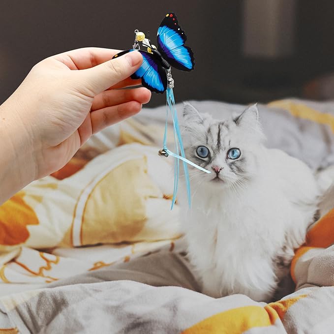 6pcs Cat Wand Attachments Interactive Sports Cat Pet Toy Playthings Kitten Plaything Cat Teasing Toy Bring More Joy and Fun (Green Blue Yellow)