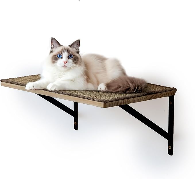 Cat Wall Shelves, 40 x 25 x 1.2 cm Pine Board with Sisal Mat, Iron Bracket, Linen Mat, High-Resolution Floating Wall Shelf, Cat Perch for Sleeping, Playing, and Scratching, 1.2 kg Set