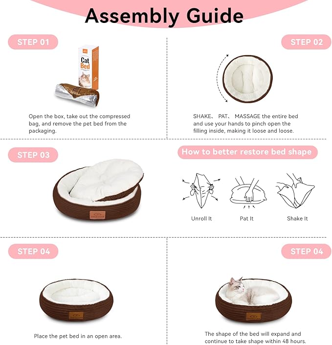 30in Round Cat Dog Bed for Large Medium Small Dogs Cats, Machine Washable Sleeping Sofa, Non-Slip Bottom Breathable Soft Calming Pet Cuddler for Indoor/Outdoor/Car/Cage, Brown