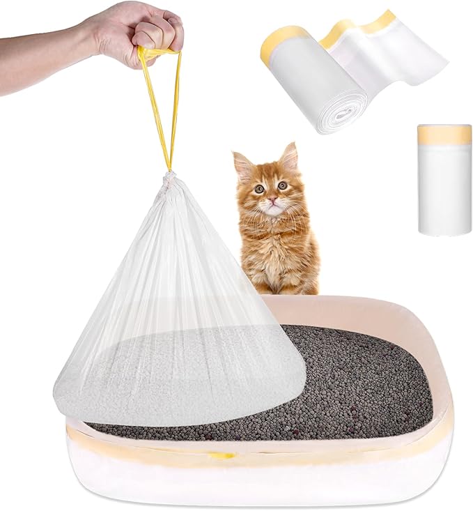 40 Pieces Jumbo Cat Litter Box Liners, 36"x18" Drawstring Close Cat Litter Bags Automatic Litter Box Bags Heavy Duty Cat Litter Waste Receptacles Bags, Extra Thick, Tear & Leak Resistant, Easy Cleanup
