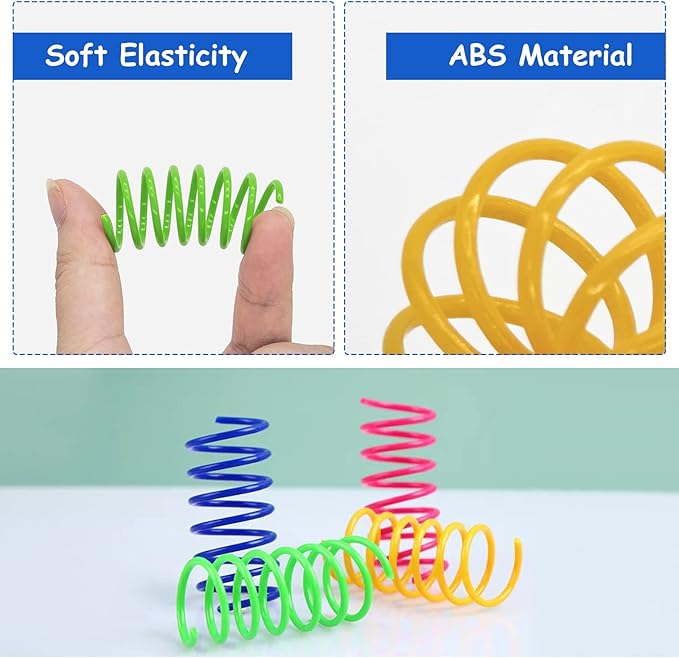 Andiker Cat Toys for Indoor Cats, 32pcs Cat Spring Toys Colorful & Durable Plastic Springs Cat Interactive Toy for Swatting, Biting, Hunting Kitten Toys to Kill Time and Release Nervousness (32pcs)