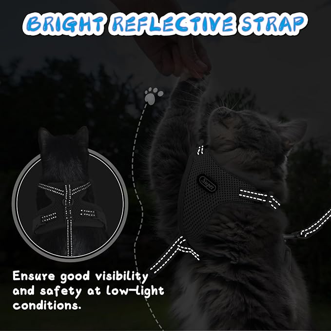 Supet Cat Harness and Leash Set for Small to Large Cats Adjustable Cat Vest Harness with Reflective Trim Universal Cat Leash and Harness for Cats/Puppies