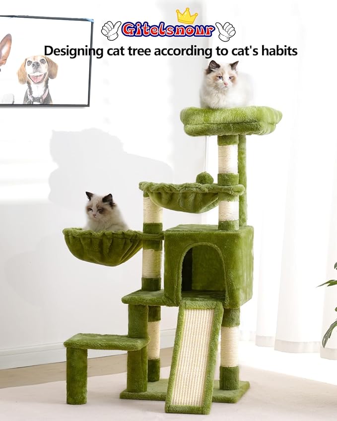 Cat Tree for Small Cats/Kitten, Cat Tower with condo, 2 Baskets, Platform, Scratch Board, Cat Scratching Posts for Indoor Cats, Green GCT003SGR