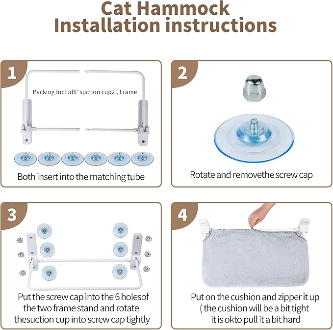 Cat Window Perch, 6 Suction Cups 20‘’ Cat Window Hammock for Large Cats, Foldable Cat Bed Seat Cat Window Shelf for Cats Inside, Holds Well for Heavier Cats Easy to Adjust